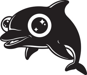 Fototapeta premium Funny Dolphin Bold Outline Silhouette line Art