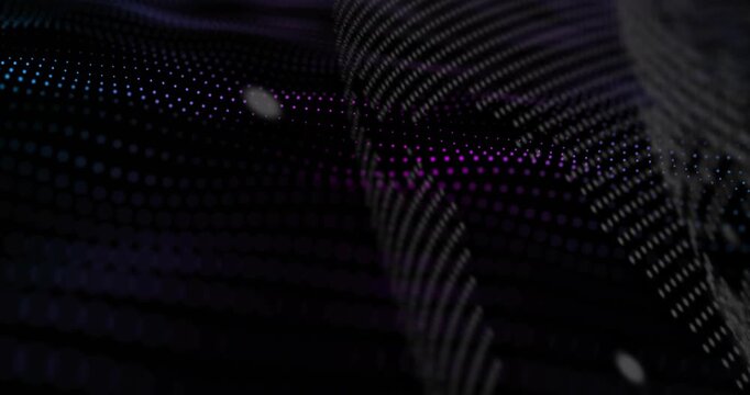 On binary overlay appearing, wavy glowing mesh evolving, folding into striped columns showing data