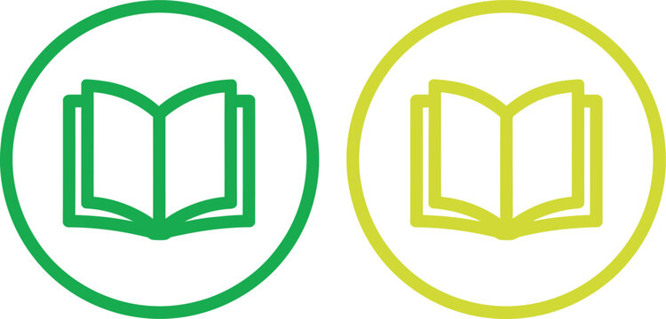 Two green circular icons featuring open book symbols for educational apps and library user interfaces