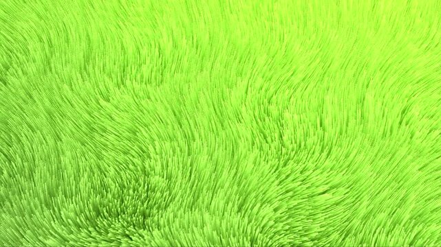 High-end 4K 3D abstract fur animation loop featuring a sinusoidal wave flow effect. Tactile hairy texture rendered with Teal and Yellow gradients. Ideal for creative backgrounds, fashion visuals, and 