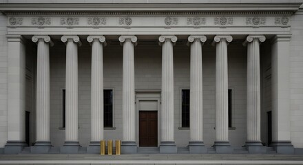 Fototapeta premium Classical architecture a view of a columned portico with a golden statue