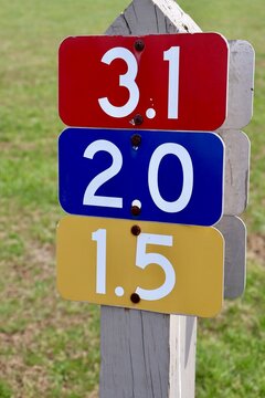 A close view on the trail mile marker post.