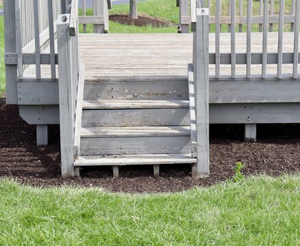A close view of the old wood steps.