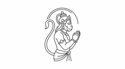 Obraz premium Lord Hanuman in prayer line art illustration.