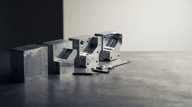 Precision Machined Metal Parts and Tools on Workshop Table
