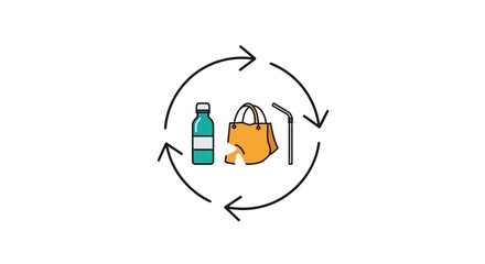 Obraz premium Recycling symbol with plastic bottle bag.