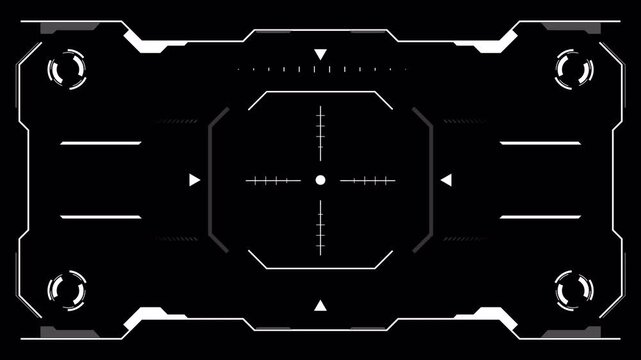 Target Square HUD Circle alpha channel animation with futuristic crosshair frame overlay, digital targeting display and sci fi screen interface