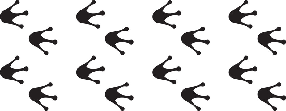 Black Frog Footprint Seamless Border and Walking Path Set. Minimalist Amphibian Toad Footprint Vector Outlines for Wildlife Education, Nature Branding, and Pet Stationery.