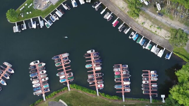 Aerial view of a marina in Danbury Connecticut by Candlewood Lake