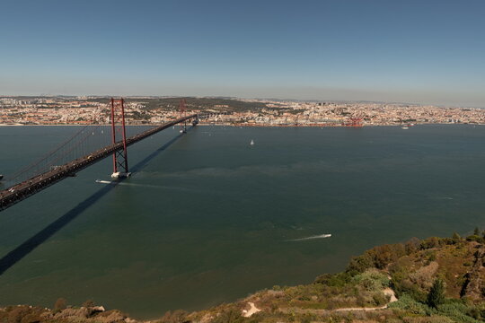 25 de Abril Bridge over Tagus River in Lisbon, Portugal