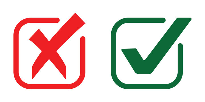 Checkmark cross symbols. Checkbox false wrong icons set. Vote checkmark, cross icons, symbols set. Vector icons. check box illustration.