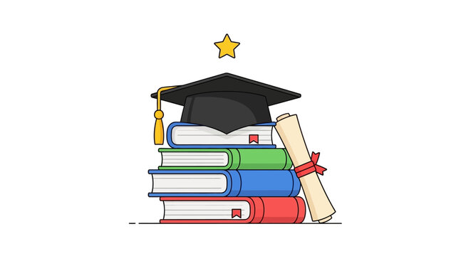 Graduation Cap on Stack of Books.