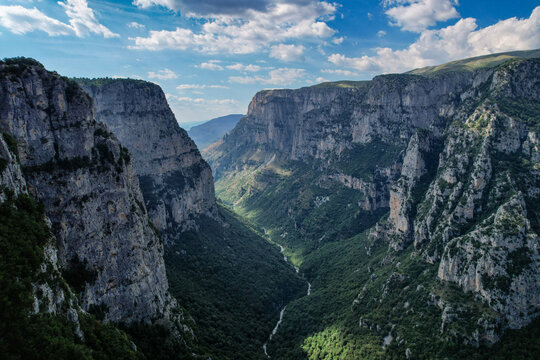 Dreamy drone view of the Vikos Canyon in Greece