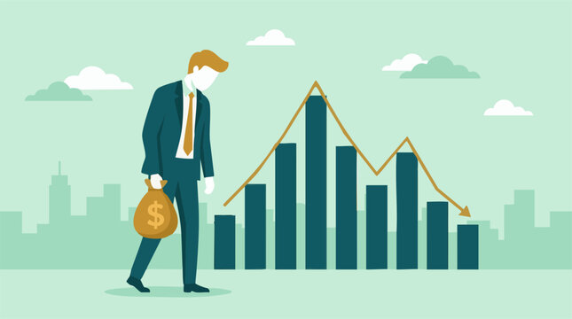 Businessman with money bag illustrating financial loss and economic decline