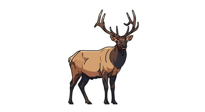 Majestic Elk Stag with Antlers, Wildlife Illustration