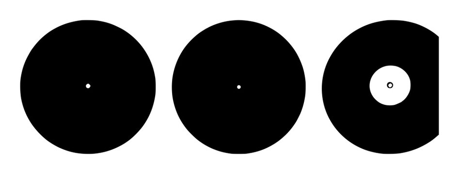Vinyl record set with black silhouette on white background featuring music, audio, record with artist and album, label and groove