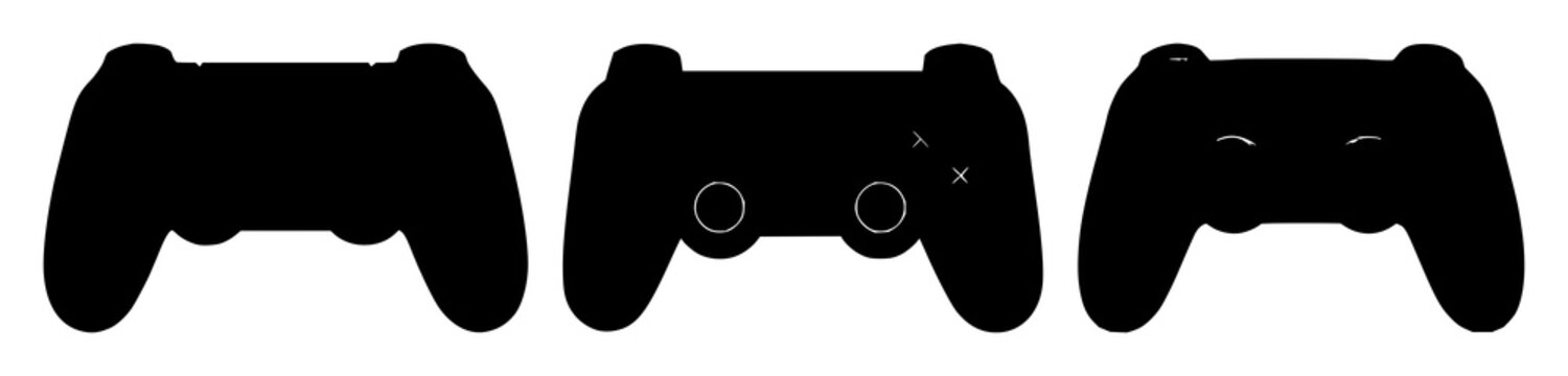 Game controller set with black silhouette against white background featuring gaming, electronics, entertainment with controller and silhouette