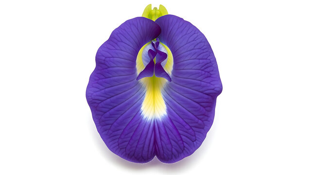 Fresh butterfly pea flower blossom isolated on white background for herbal tea and natural dye with butterfly clitoria ternatea ingredient isolated background tropical