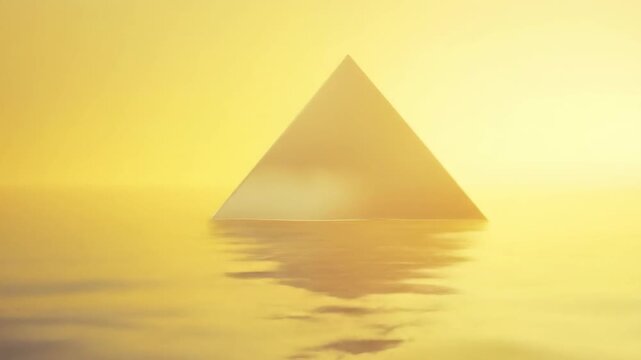 Abstract pyramid floating in golden light reflection commercial visual