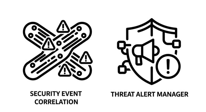 Security event correlation and threat alert manager icons with security