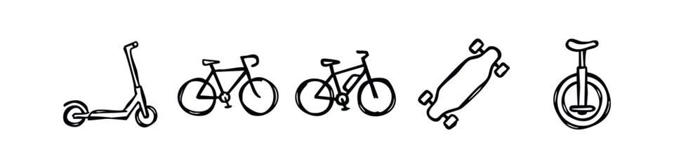 Personal transport icons: scooter, bikes, skateboard, unicycle © liubomir118809