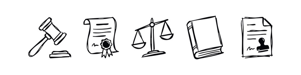 Hand-Drawn Icons Representing Law and Justice © liubomir118809