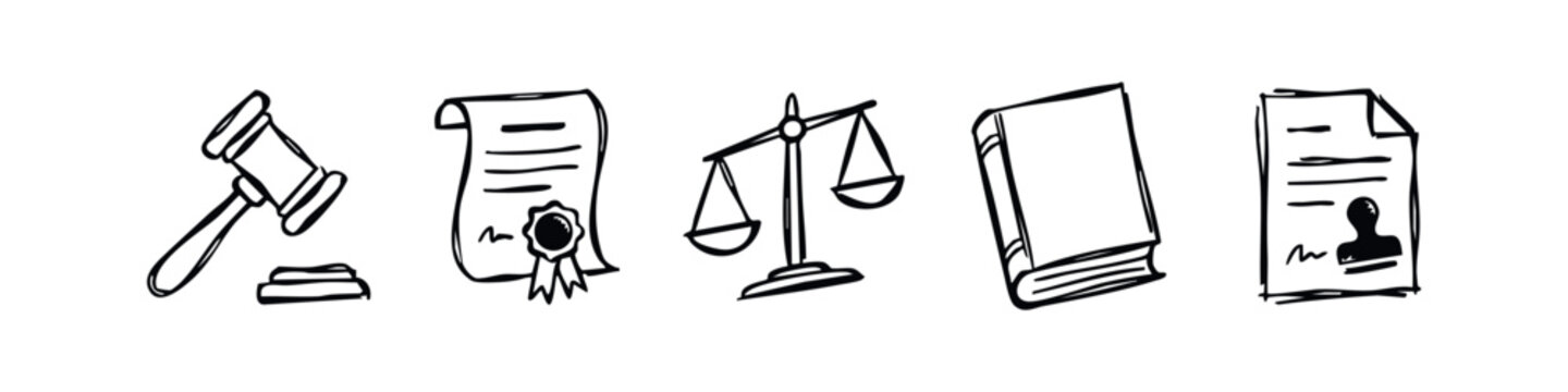 Hand-Drawn Icons Representing Law and Justice