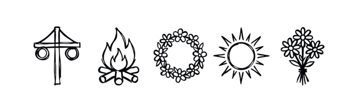 Hand-Drawn Icons for Swedish Midsummer Celebration
