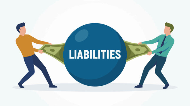 Financial burden concept: two men pulling on money and liabilities
