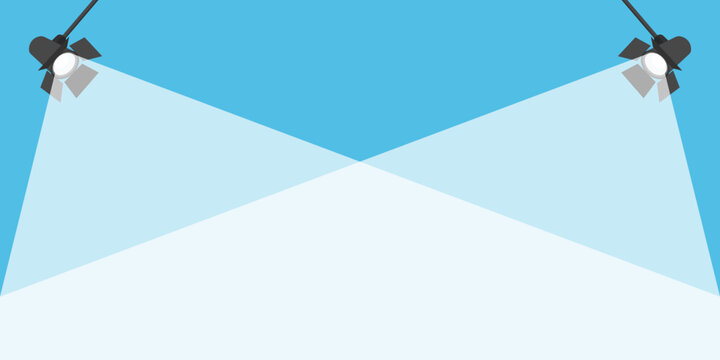 Two studio spotlights illuminating a wide area from above on a blue background, presentation template