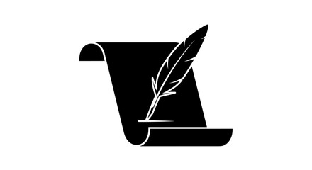A stylized black and white logo featuring a feather quill pen on a scroll © Mezzy