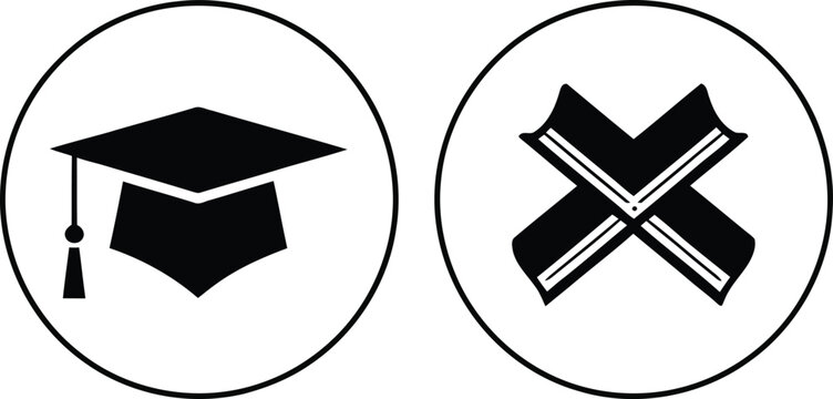 Graduation cap and open book icons represent academic achievement and learning opportunities in modern educational systems