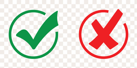 check mark icon button set. check box icon with right and wrong buttons and yes or no checkmark icons in green tick box and red cross. eps 10 © Hike Studio 444