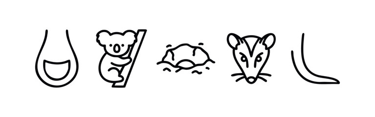 Outline Icons: Kangaroo Pouch, Koala, Rock Formation, Possum Face, Tail © liubomir118809