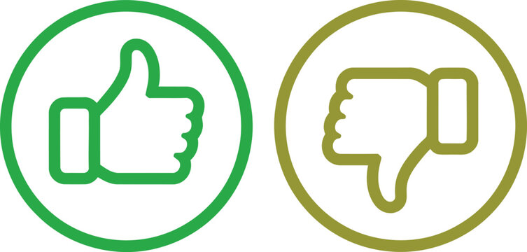 Green thumbs up and yellow thumbs down icons representing positive and negative feedback for customer surveys