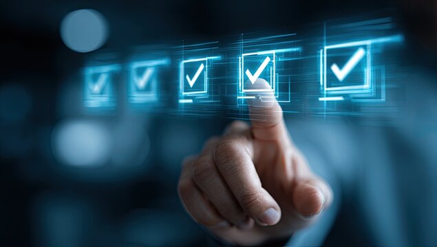 Hand Selecting Options from a Digital Checklist Interface.
