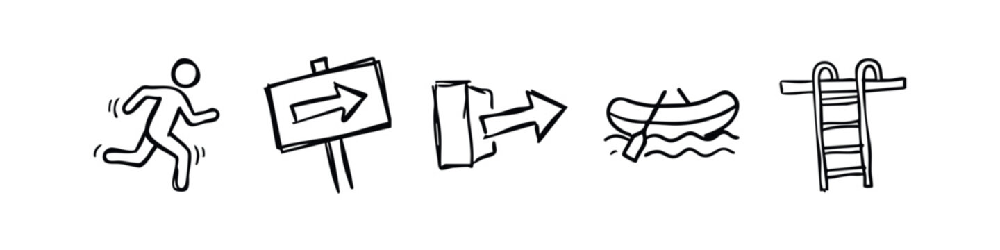 Outdoor Activities and Directional Symbols Hand Drawn Doodle Icons