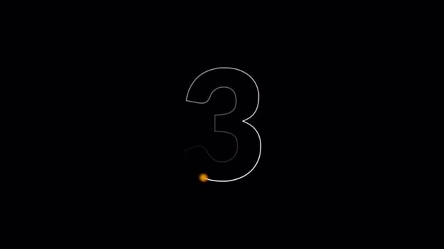 Glowing Neon Number 3 Path Animation on Transparent Background ,Digital Light trace number 3 reveal ,Number animation of digit in 4k with Alpha Channel