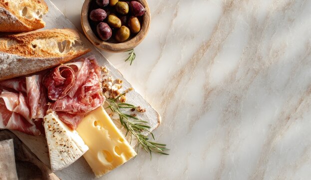 Gourmet Charcuterie Board with Cured Meats Cheeses and Olives.