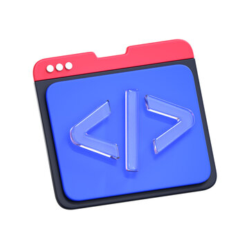 3D Blue Floating Code Bracket Icon for Developer