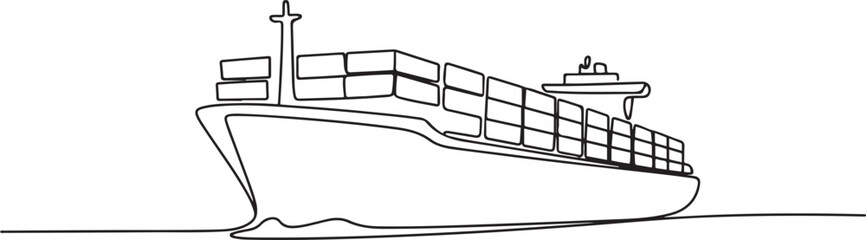 Cargo Ship with Containers. Continuous One Line Drawing Illustrating International Transport and Global Trade Concepts. one line Icon drawing © firoz