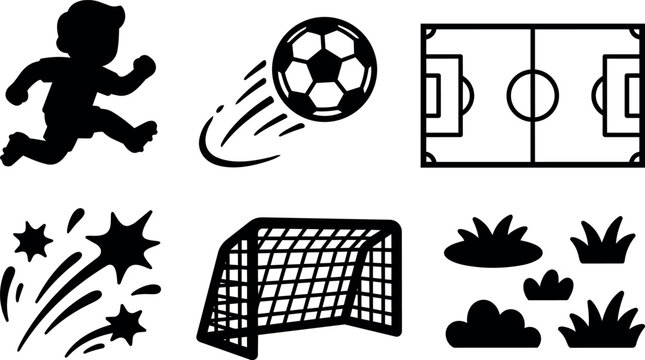 Soccer player kicking ball with goal net and grass