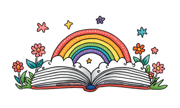 open book with rainbow