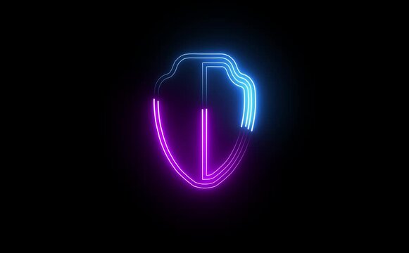Glowing neon  shield icon with connected nodes, symbolizing cybersecurity, digital protection, and network security in a futuristic tech aesthetic.