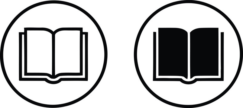 Open book icons showing solid and outlined versions for educational websites and library navigation user interfaces