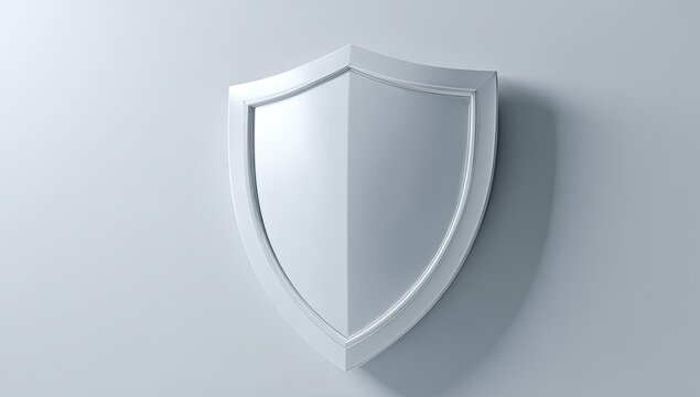 Minimalist White Shield Symbol Against a Light Gray Background.