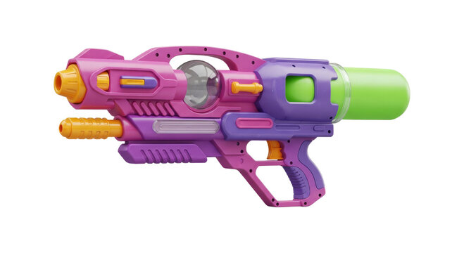 Colorful Plastic Water Gun Toy for Summer Play. PNG Transparent Background