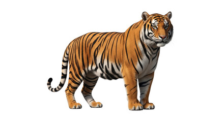 Obraz premium Full body portrait of a majestic tiger standing isolated on white background. PNG Transparent Background