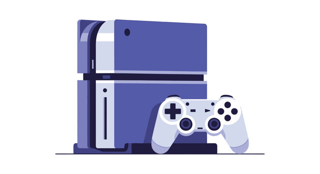 A sleek and modern gaming console with a controller on a clean white background