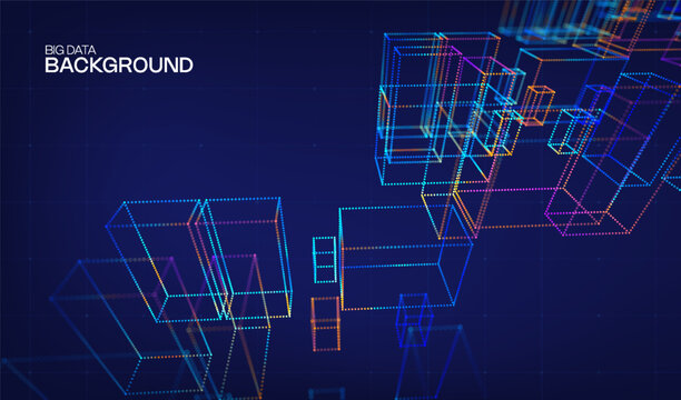 Technology cube abstract for background data 3d and science graphic research. Scientific dot digital for geometry visualization presentation and system chemical object. Technology design business.